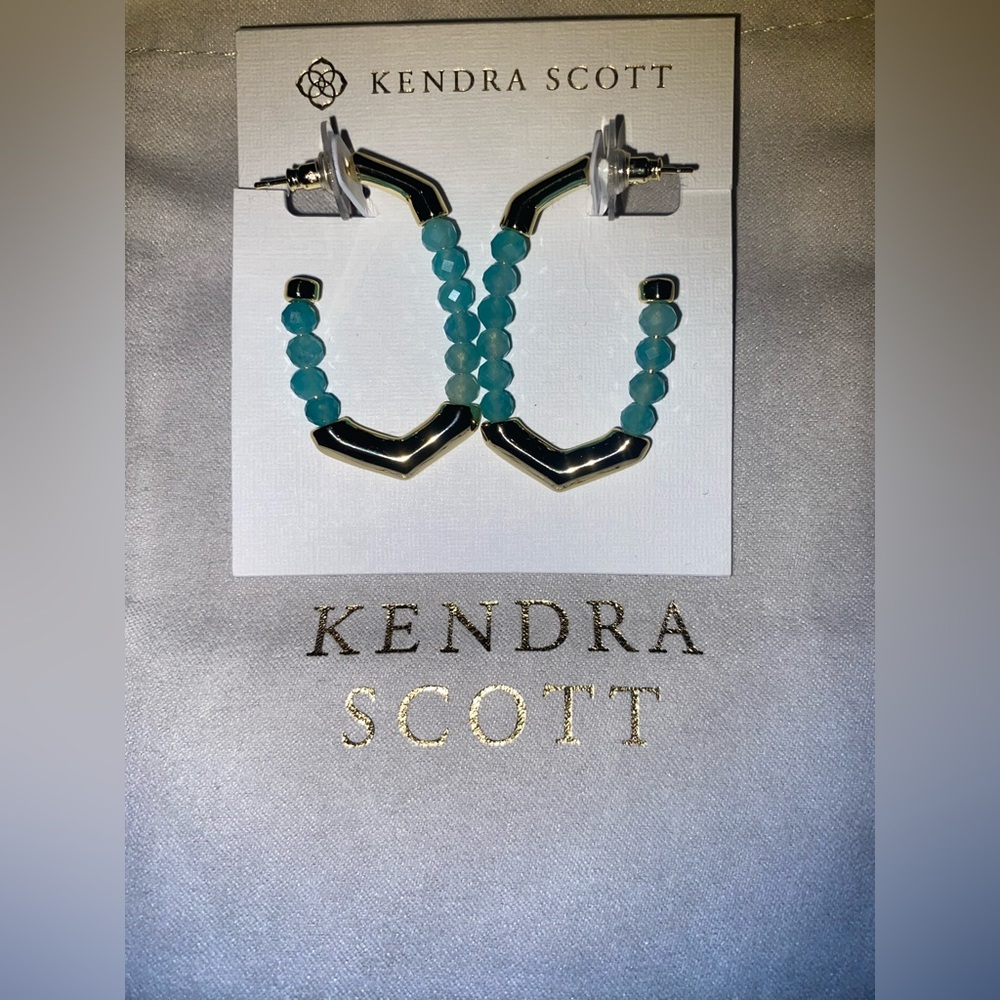 BNWT Kendra Scott Sylvia Hoop Earrings Gold & Teal